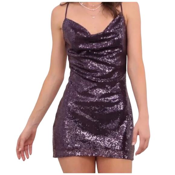 Lucy In The Sky Dresses & Skirts - Lucy in the Sky Marlene Sequin Slip Purple Mini Slip Dress Spaghetti Women sz L